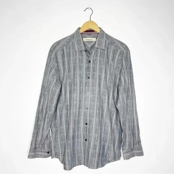 Tommy Bahama Palm Tree Stripe Button Up Shirt Size Large - Picture 2 of 6